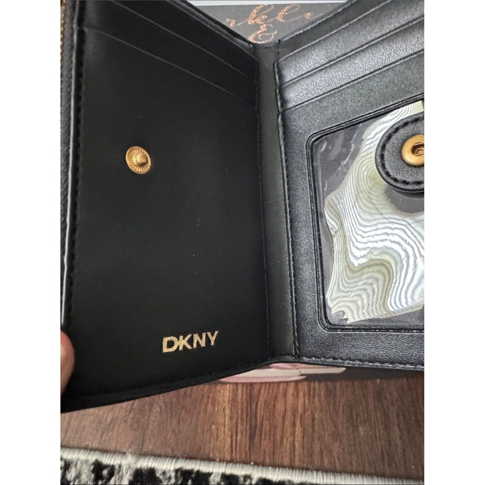 DKNY Black Monogram Continental Wallet with Gold Logo - Picture 4 of 4